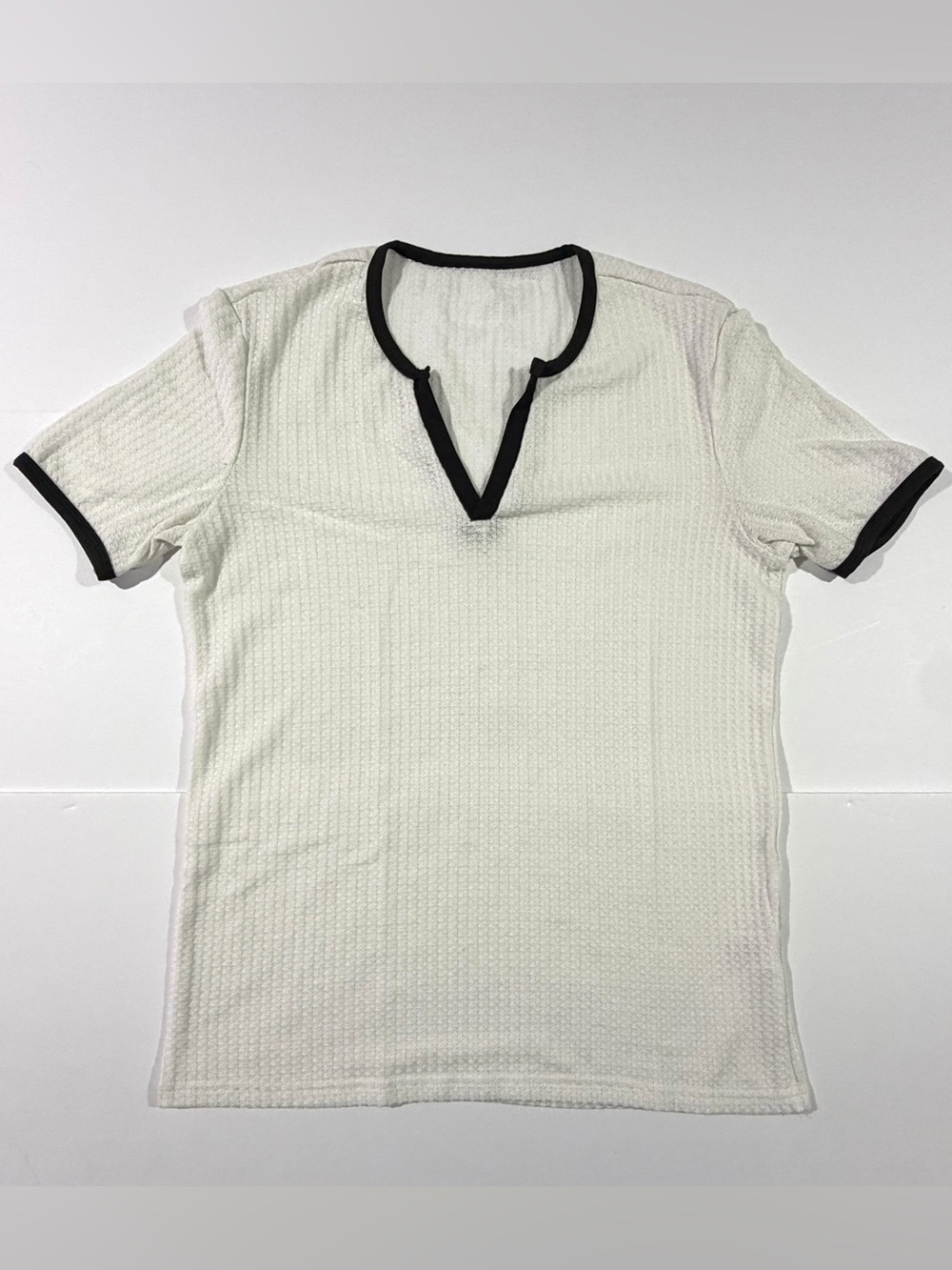 Men's White Short Sleeve Knit Tee with Black Trim